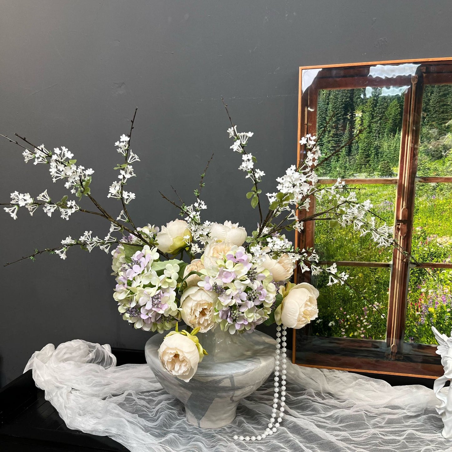 Realistic touch high-quality fontanesia fortunei outdoor artificial flowers willow branches wedding photography