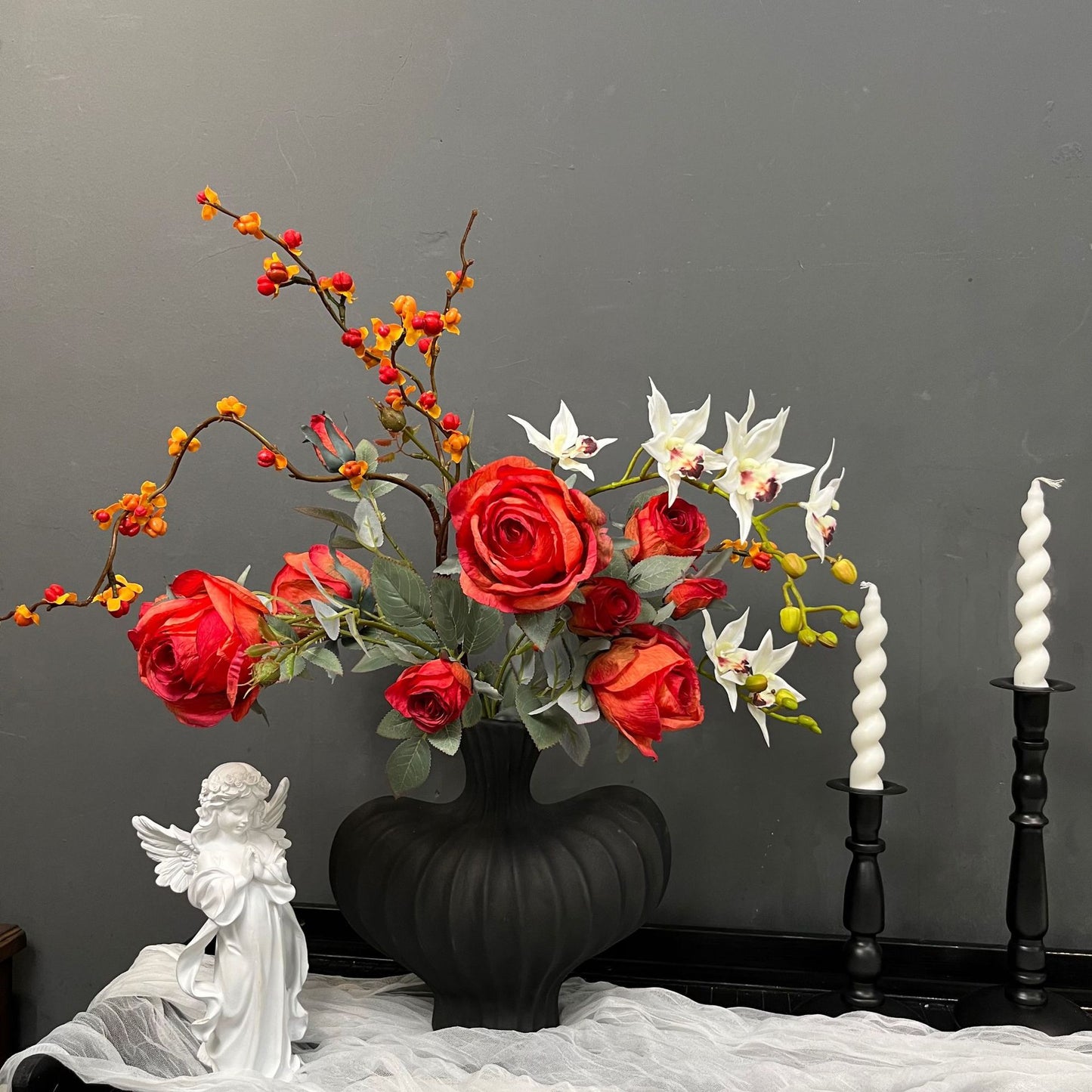 French rose artificial flowers luxury high-level simulated flower bouquet ornaments table settings living room decorative flowers