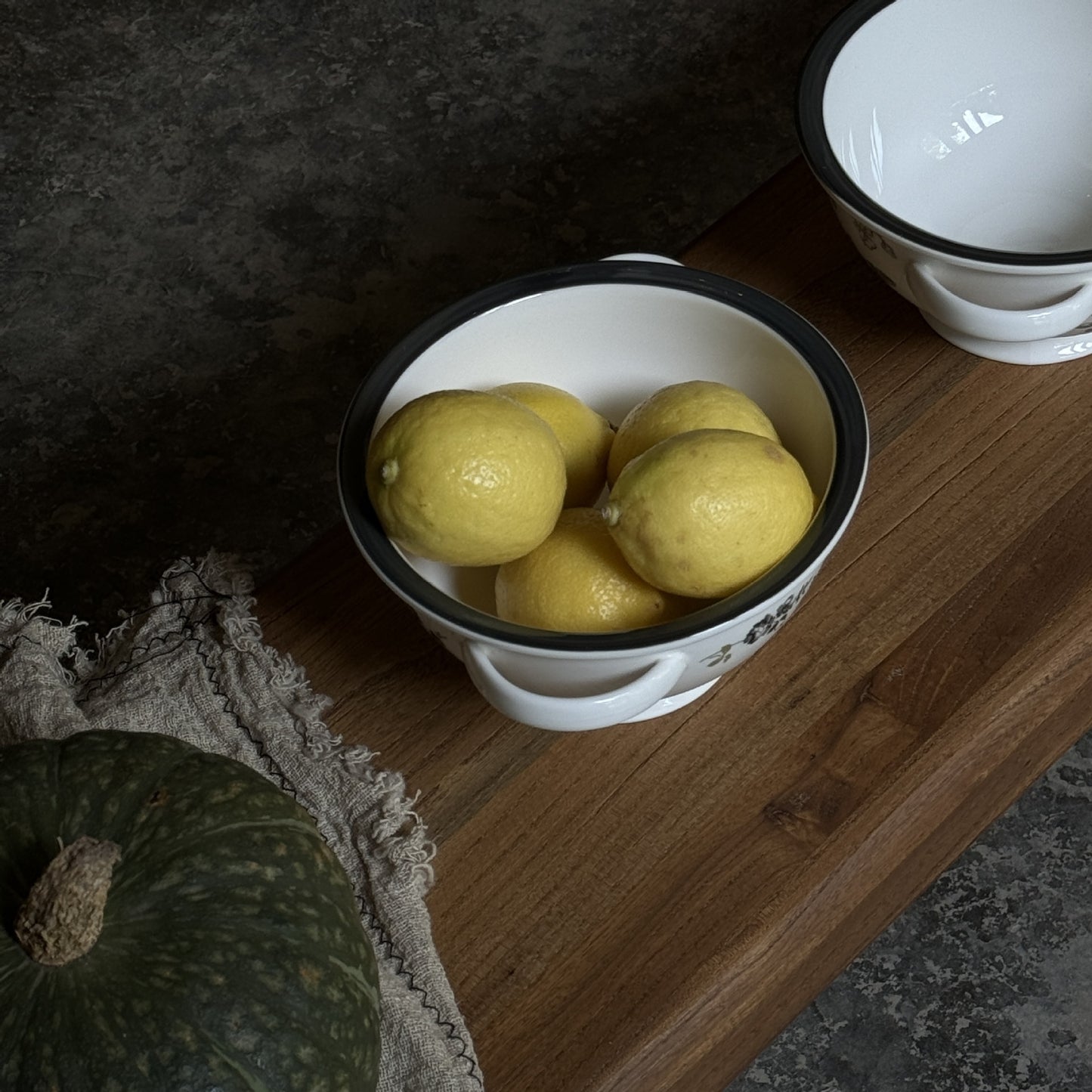 French retro black edges and double ears ceramic soup noodle bowls fruit bowl household tableware