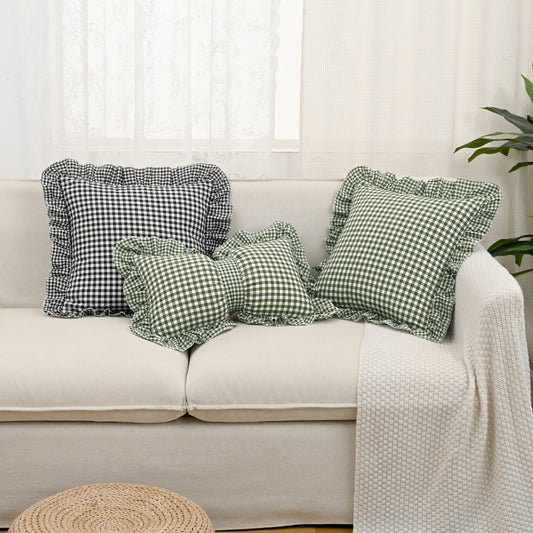 French check ruffled edge throw pillow ins  modern square waist pillow cushion sofa bedroom pillow back