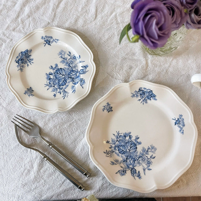 French mid-century modern stlye relief lace rose flower ceramic dessert breakfast dinner plate tray