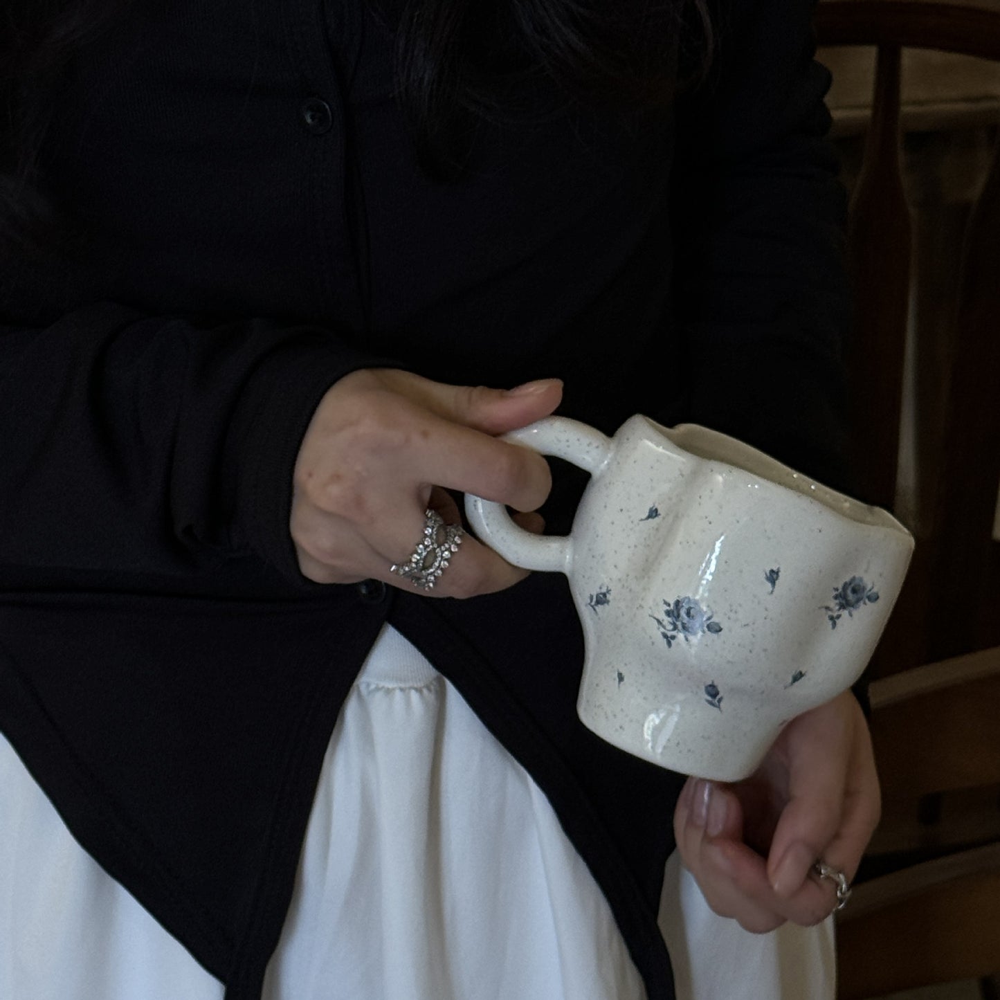 Original design hand-molded blue rose cup ceramic high-quality mug milk coffee cup  souvenir