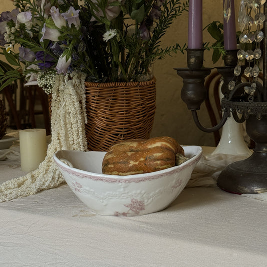 French retro floral ceramic double-ear salad bowl fruit bowl storage basket storage decoration plate large capacity