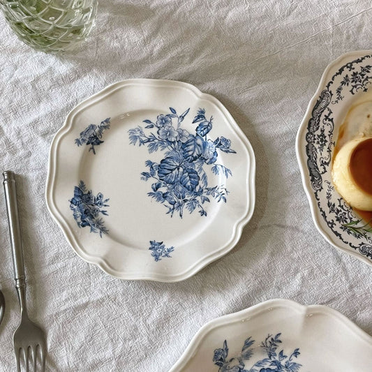 French mid-century modern stlye relief lace rose flower ceramic dessert breakfast dinner plate tray