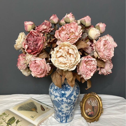 Artificial flowers with charred edges retro European-style living room and dining table flower ornaments shooting props wedding decoration silk flowers