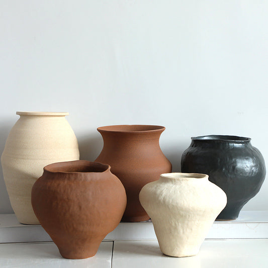 Nordic Wabi-sabi style furnishings homestay hotel Handcrafted ceramic vase retro coarse pottery