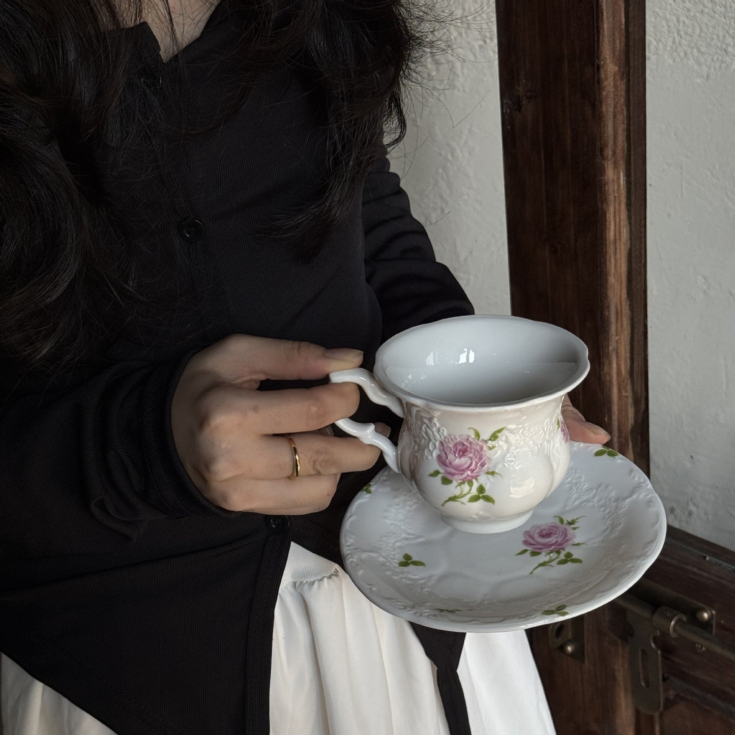 French vintage relief floral ceramic cups and plates high tea coffee desserts home western breakfast plates