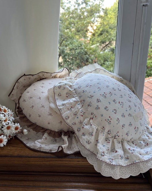French retro small round throw pillow cotton ruffled edge round cushion sofa bedroom waist photo decorative pillow