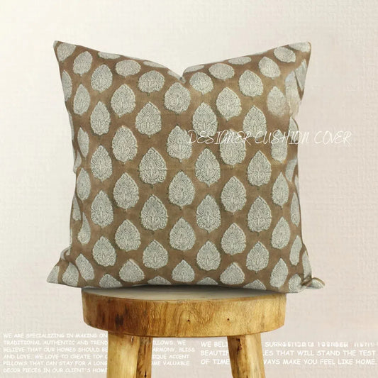 Neutral floral cushion cover Retro block printed pillowcases designer pillowcase