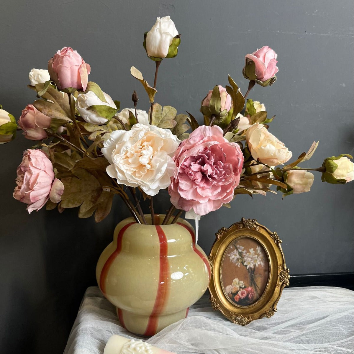 Retro charred edge peony artificial flowers wedding simulated flowers home floral decoration shooting props