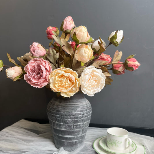 Retro charred edge peony artificial flowers wedding simulated flowers home floral decoration shooting props
