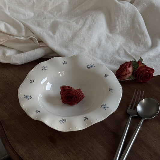 French retro skirt hem pearl ceramic plate floral dessert fruit plate irregular dinner plate household tray