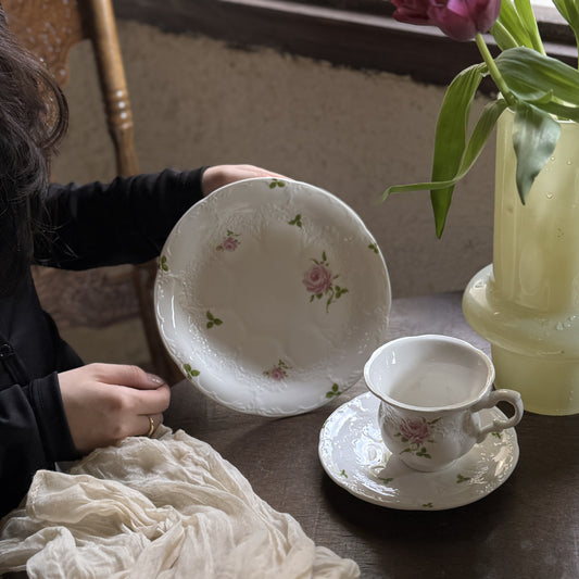 French vintage relief floral ceramic cups and plates high tea coffee desserts home western breakfast plates