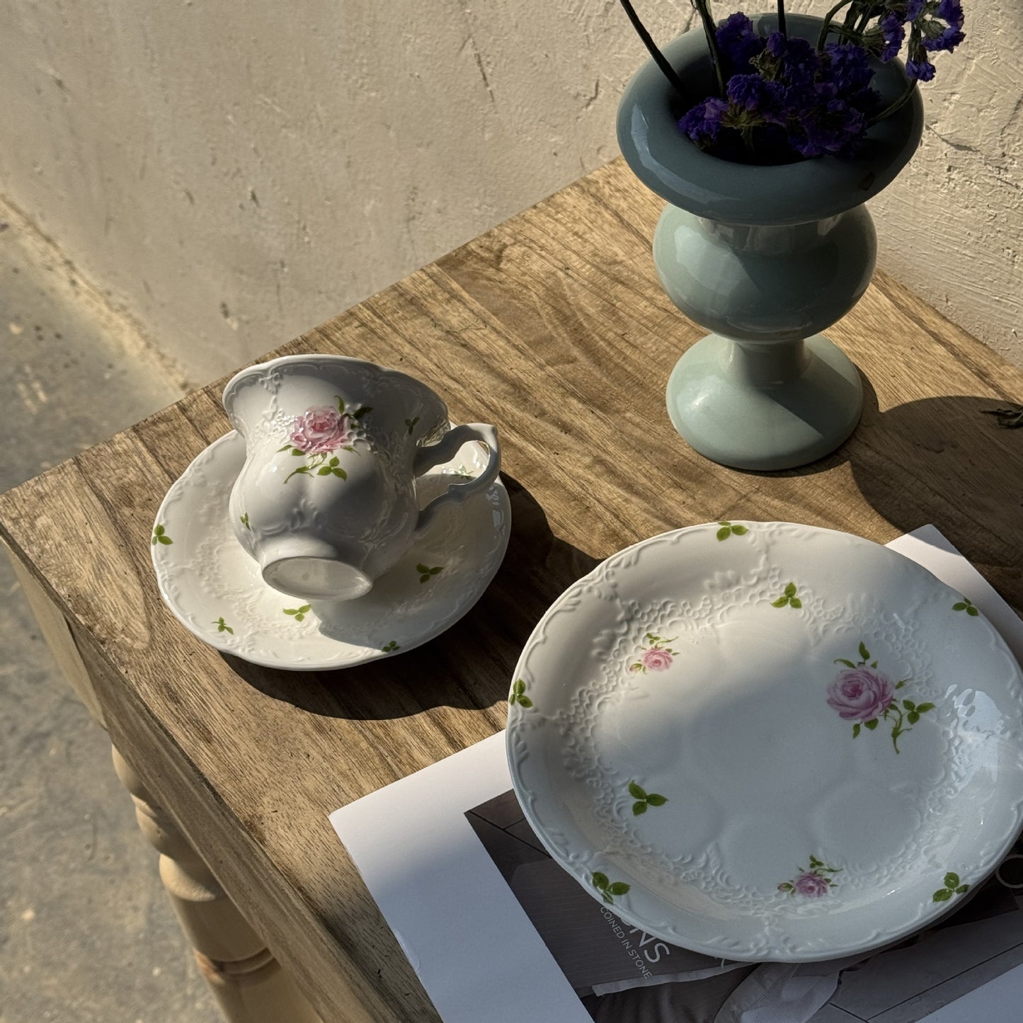 French vintage relief floral ceramic cups and plates high tea coffee desserts home western breakfast plates