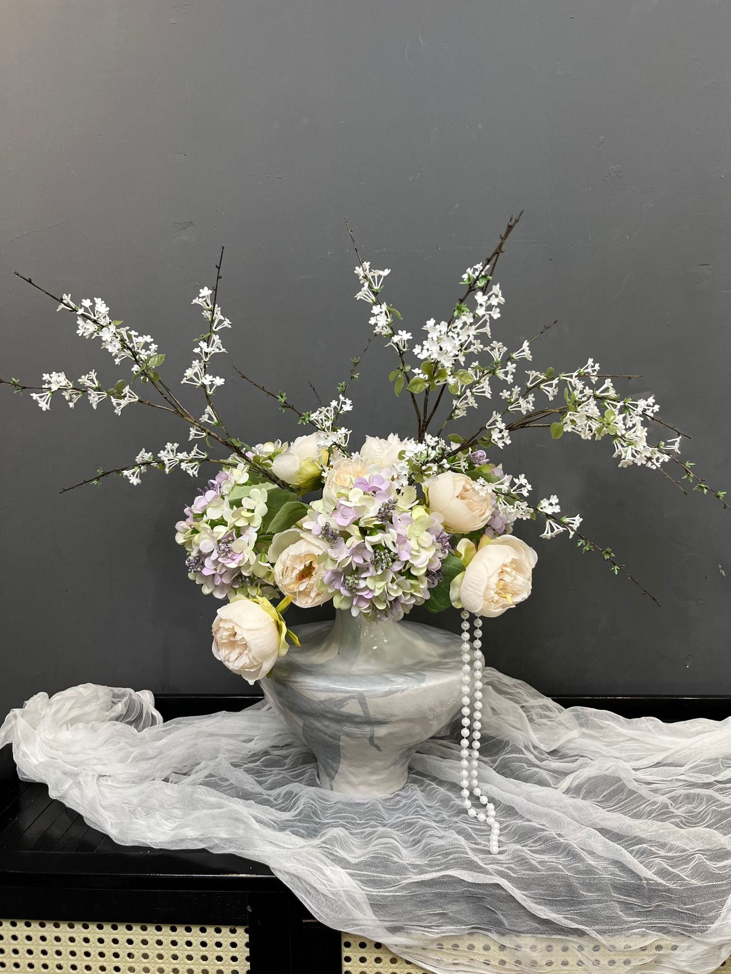 Realistic touch high-quality fontanesia fortunei outdoor artificial flowers willow branches wedding photography