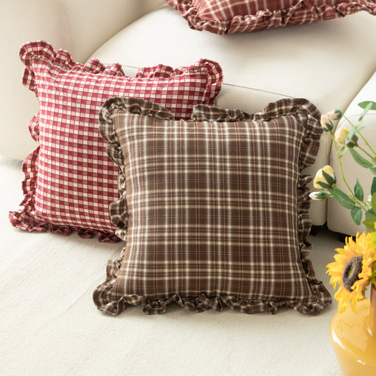 Pillow sofa living room American retro square ruffled cushion cover red check waist pillowcase headboard back